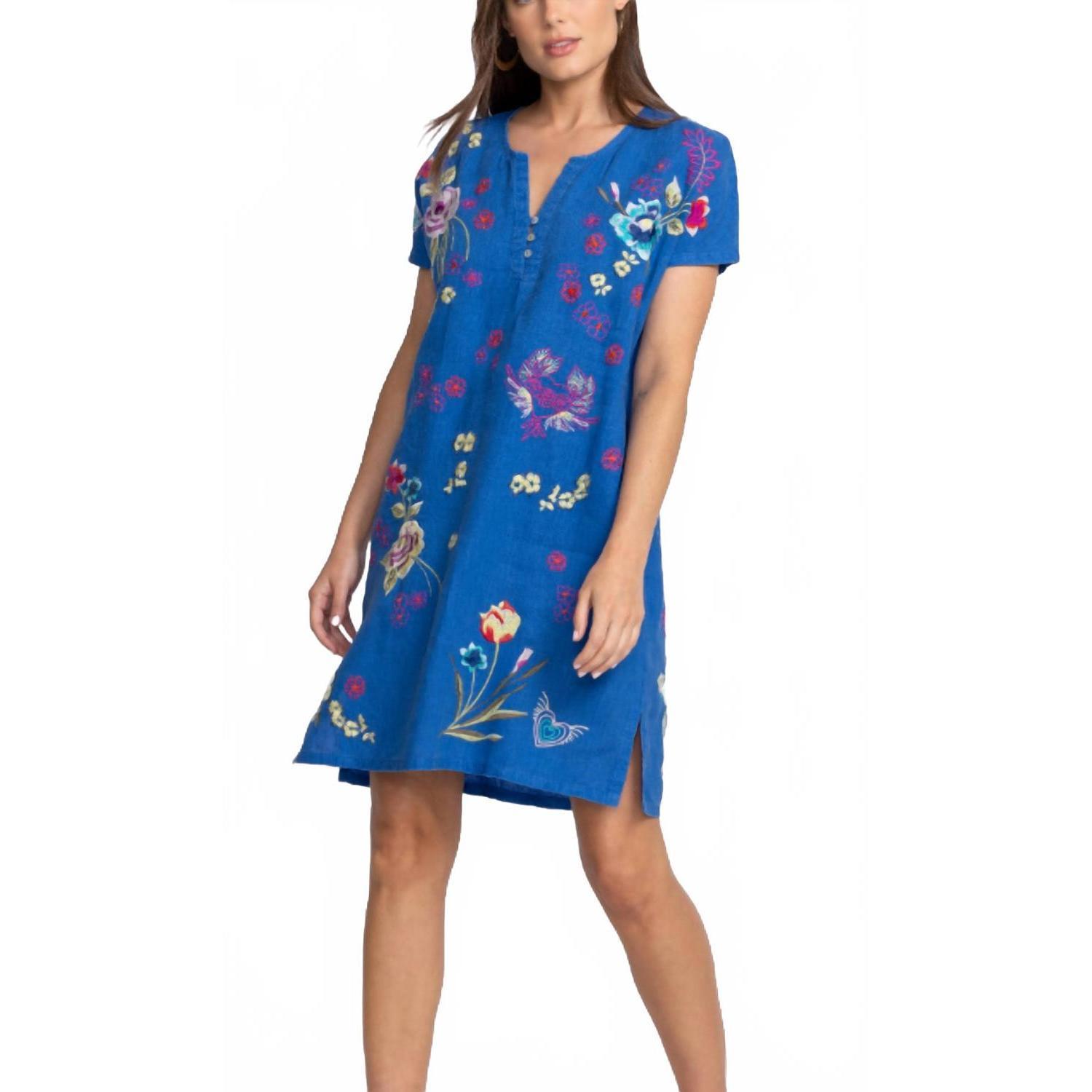 New Johnny Was Jessi Button Front Linen Dress In Nautical Blue